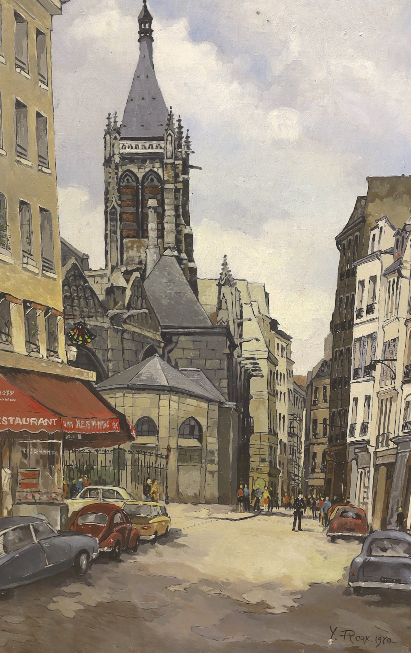 Y. Roux, oil on canvas, French street scene, signed and dated 1970, 92 x 65cm, unframed